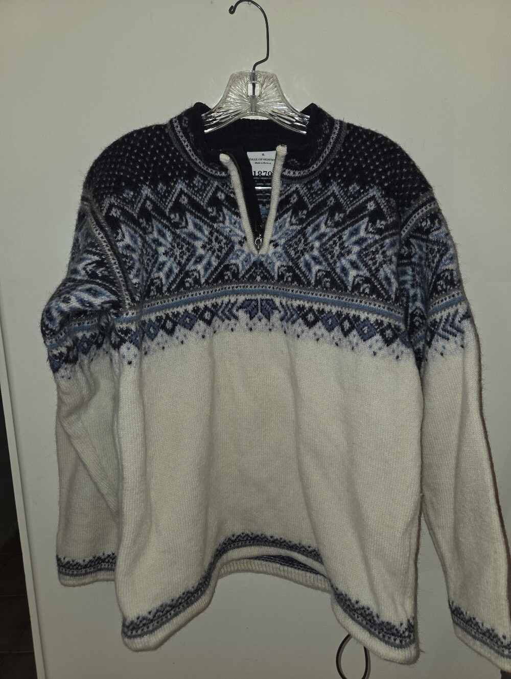 Dale of Norway Vail Men's Wool Sweater Small S Pullover 1/4 Zip Blue Cream 90331